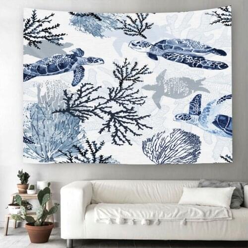 Sea Ocean Print Wall Hanging Tapestry Nordic Home Decoration Wall Art Table Cloth Bedroom Turtle Animals Tapestry