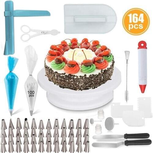164PCS/Set Multifunction Turntable Cake Decorating Tools Kit Pastry Nozzle Fondant Scraper Smoother Dessert Mold Baking Supplies