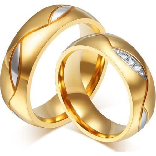 Ramos Wedding couple rings set men &women him &her 18k gold titanium stainless steel zircon jewelry lover gifts