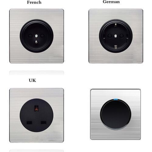 1 2 3 4 Gang 1 2 Way Brushed stainless steel Light EU Socket Any Click Point Control Wall Socket Switches Panel With Led