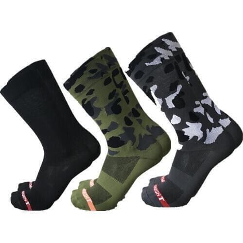 Men Camouflage Mountain Cross Coun Sport Socks Bicycle Cycling Jungle Hiking Socks Army Green Clothes Shoes Compression Shoes