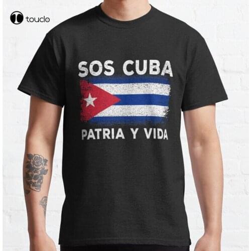 New Sos Cuba Flag Patria Y Vida Cubans Pride Classic T-Shirt Cotton Tee Shirt S-5XL