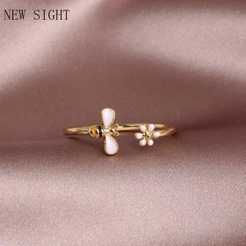 Shiny Side New Accessories Unique Bee Bridal Rings For Women Simple Style Flower Engagement Rings