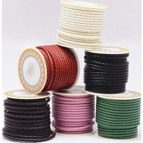 Pandahall 1roll Round Genuine Braided Leather Cord Rope String for Necklace Bracelet Jewelry DIY Handmade Craft 3mm 4mm 5mm 6mm