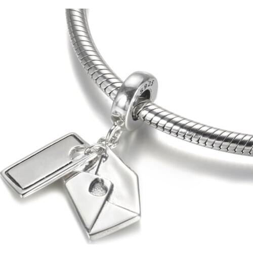 Authentic S925 Silver Pendant Bead fit Lady Bracelet Bangle Love Postcard Letter Dangle Charms DIY Jewelry