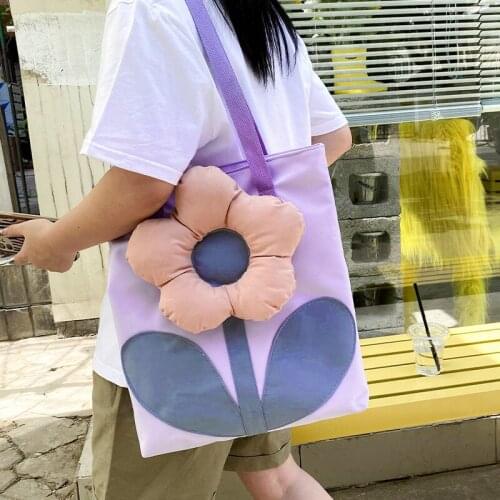 Casual Womens Tote Bags 2021 Summer New Design Lady Shoulder Bag 3D Flower Nylon Handbags Large Capacity Shopper Bag Girls