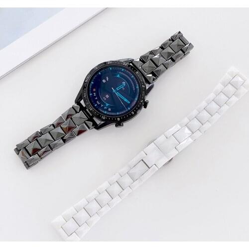 22mm 20mm Black White Ceramic Strap for Samsung Galaxy Watch 3 Band 41mm 45mm 46/42mm Active 2 Bracelet for Huawei GT 2/Pro Belt