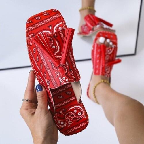 Flat Slippers for Women 2021 Summer Womens Tassel Sandals Flats Heel Square Toe Open Slides Casual Women Shoes Plus Size