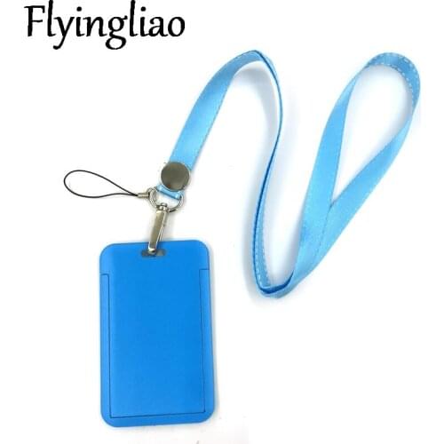 Blue Color Fashion Lanyard ID Badge Holder Bus Pass Case Cover Slip Bank Credit Card Holder Strap Card Holder
