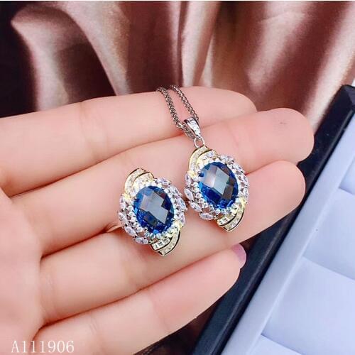KJJEAXCMY boutique jewelry 925 sterling silver inlaid natural topaz gemstone female ring necklace pendant set support detection