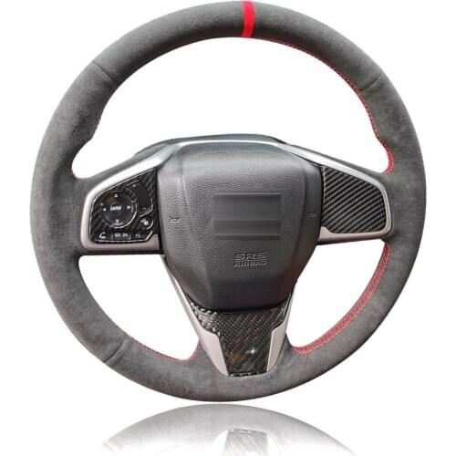 Black Suede Leather Steering Wheel DIY Hand Sewing Protector Wrap Cover Fit For Honda Civic 16-19 / CR-V 17-19 / Clarity 16-18