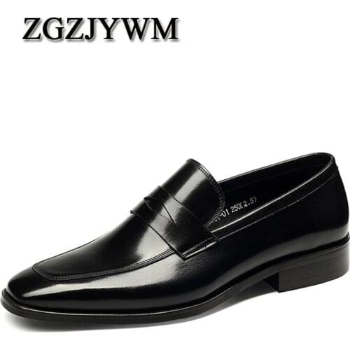 ZGZJYWM New Breathable Mens Business Slip-On Black/Wine Red Formal Dress Genuine Leather Wedding Oxfords Office Shoes