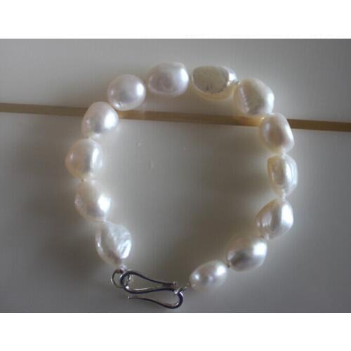 Wedding Woman Jewelry 100% Real Natural White baroque Pearl 9-10mm Bracelet 18cm \ 7inch free shipping