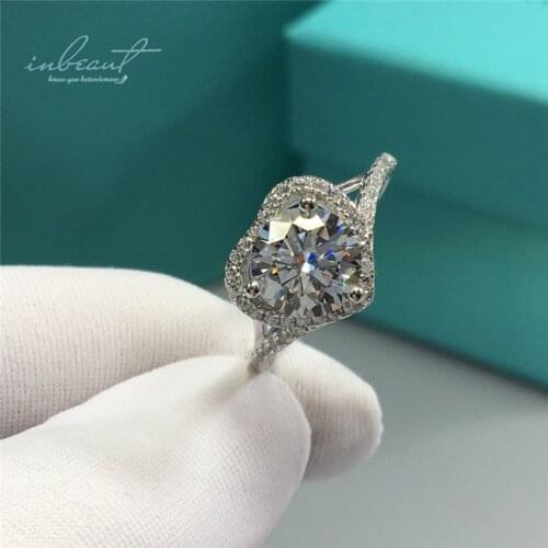 Inbeaut 925 Silver Excellent Cut 2 ct D Color Pass Diamond Test Moissanite Romantic Heart Twist Ring for Women Wedding Jewelry