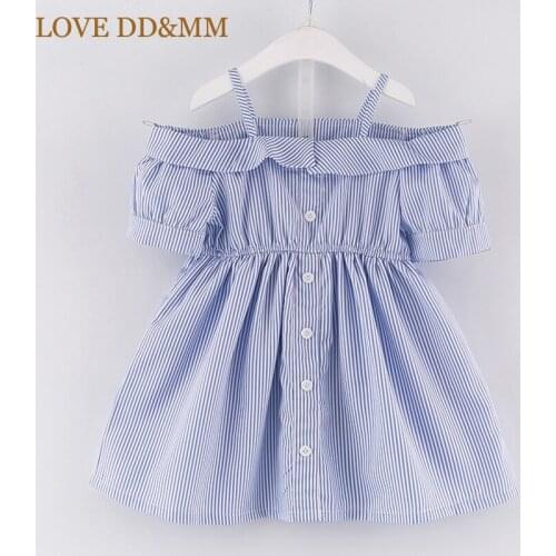 LOVE DD&MM Girls Clothing Dresses 2021 Summer New Girls Fashion Stripes Strapless Waist Short Sleeves Dresses + Hair Bands