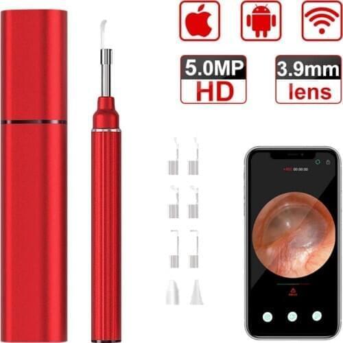 3.9mm WiFi Ear Otoscope 5MP Ear Inspection Camera Endoscope 5.5mm Ear Cleaner Scope Earwax Removal Kits for iOS Android Phone