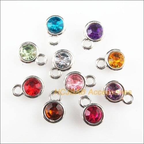 30 New Tiny Round Charms Mixed Acrylic Pendants Dull Silver Plated 8.5x12mm