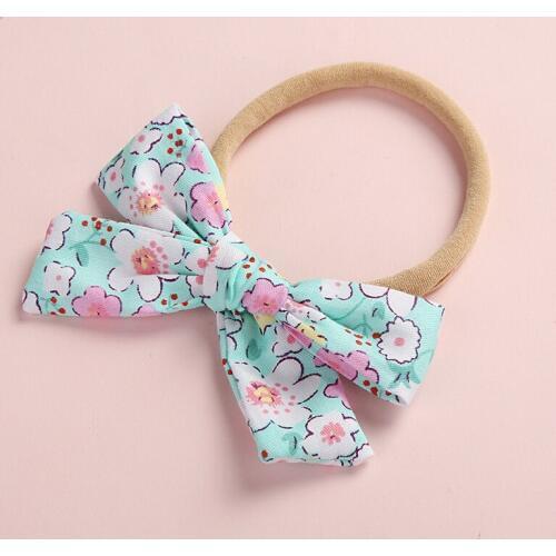 300 sets/lot , Floral Print Hand Tied School Girl Bow Nylon headband, Pinwheel Bow Headbands