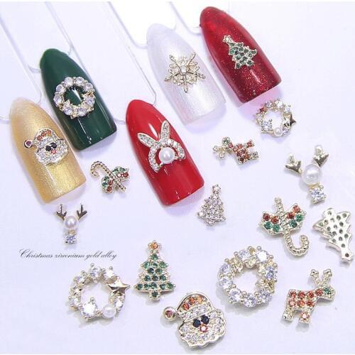 5pcs/lot 3D Christmas Tree Snowflake Zircon Crystal Nail Art Rhinestone Alloy metal manicure DIY Nail Decoration Nails charms