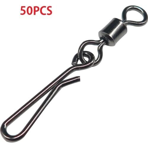 50PCS Fishing Connector Rotary Pin Bearing Roll Rotary Snap Fishing Bait Hook with Hanging Snap Fishing ackle Fishhooks Connecto