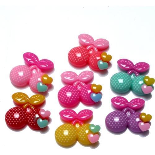 50Pcs Mixed Resin Cherry Decoration Crafts Kawaii Beads Flatback Cabochon Embellishments For Scrapbooking DIY Accessories