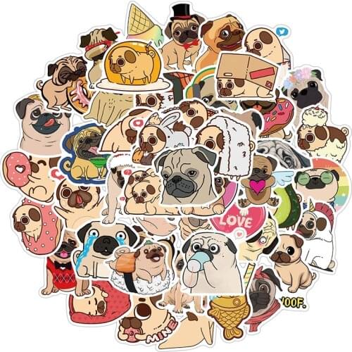 50PCS Kawaii Pug Dog Pet Stickers For Stationery Waterproof Decal Motorcycle Skateboard Guitar Bike Laptop Notebook Sticker
