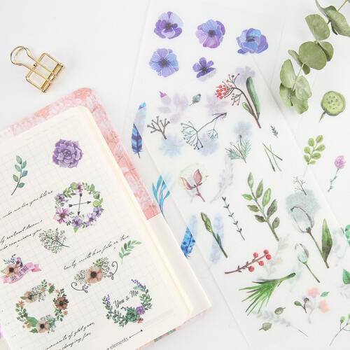6Sheets/Set Summer Leaves Plants Creative Decoration Scrapbooking Stickers Transparent PVC Stationery Planner Stickers