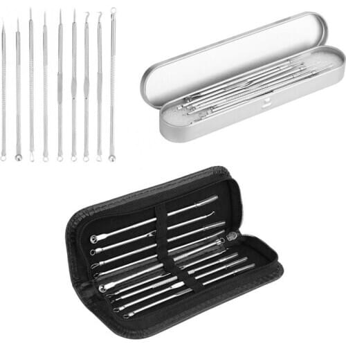 Blackhead Removal 9PCS Set Stainless Steel Acne Needle Facial Extractor Acne Acne Tweezers Comedone Pimple Removal Cleaning Tool