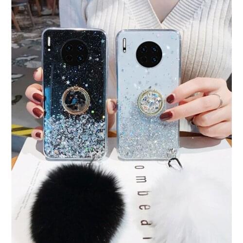 Glitter Bling Phone Case For Huawei P40 Pro P30 P10 P8 Lite 2017 Case Cover Y9 Prime 2019 Y7 Y6 Y5 2018 P Fur Star Holder Cover