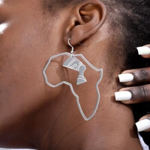 African Map Hoop Big Earrings Geometry Exaggerate Earring Cultural Ethnic Hyperbole Tribal Pattern For Black Femme Bijoux Gift
