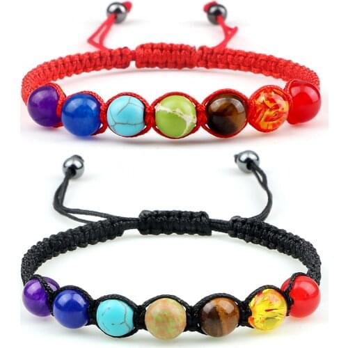 7 Chakra Bracelet Natural Stone Beads Bangles For Women Men Gift Yoga Reiki Handmade String Rope Adjustable Player Charm Jewelry