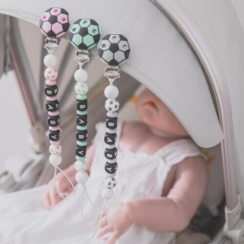 Bite Bites 5pcs Baby Silicone Football Pacifier Chain Food Grade Free BPA Chew Kids Toy Baby Teether RIngs For Infant