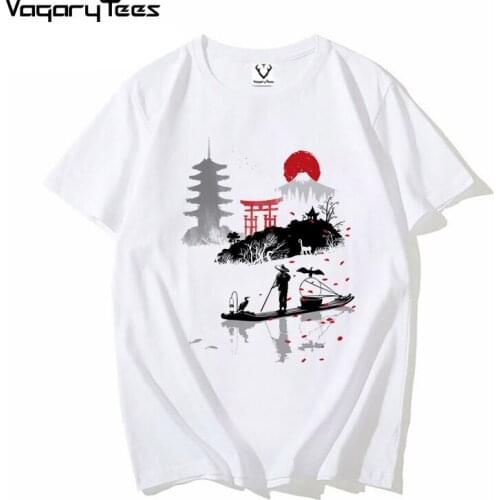 VagaryTees Japanese fisherman Watercolor T shirt casual tshirt homme O neck streetwear man t-shirt boys clothes summer top tees