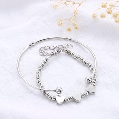 Hip Hop Simple Metal Heart Shaped Bracelet Valentine Day Gift Couple Two Piece Bracelet Temperament Couple Jewelry Accessories