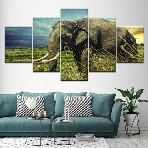 Canvas Painting the elephant hd eating 5 Pieces Wall Art Painting Modular Wallpapers Poster Print for living room Home Decor