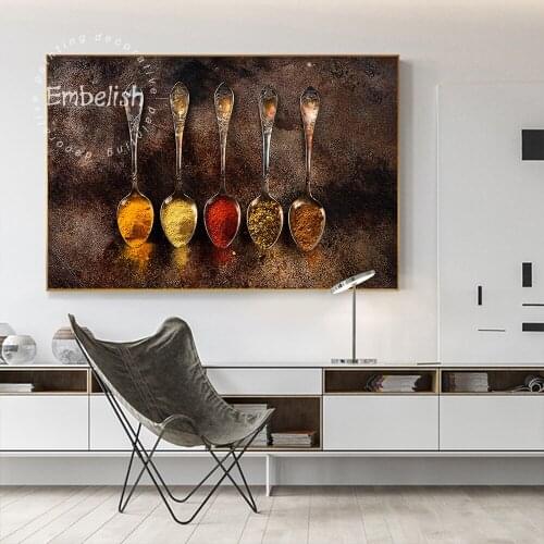 Grains Spices Spoon and Forks Kitchen Canvas Painting Cuadros Posters and Prints Wall Art Food Picture Living Room Home Decor