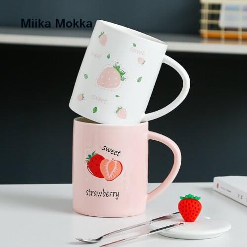 Coffee Mug Cute Cup Ceramic Creative Color strawberry Heat-resistant Mug Cartoon with Lid 450ml Kids Office Home Drinkware Gift