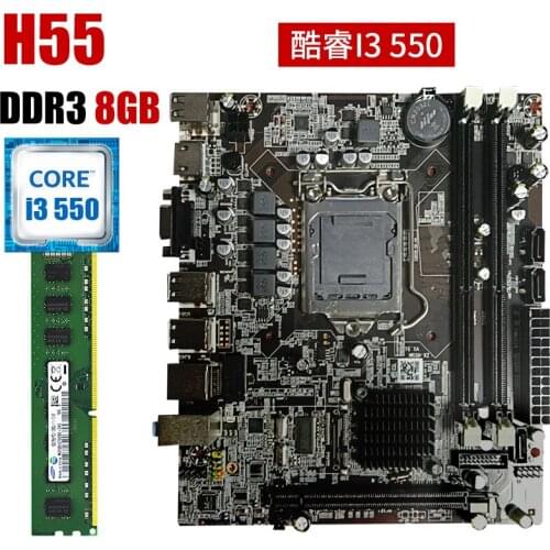 H55 Motherboard LGA 1156 set kit with Intel Core i3 550 CPU processor 8GB DDR3 RAM