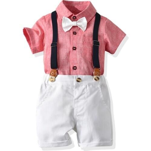 Fashion Boy Summer Children Clothing Clothes Suit Pink Shirt White Short Pants Outfit Suit For Toddler Clothing Sets