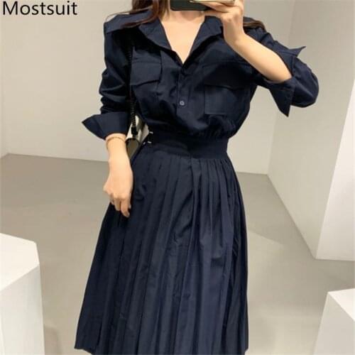 Korean Solid Fashion Shirt Dress Women Long Sleeve V-neck Sashes Patchwork Splitting Long Dresses 2020 Spring Casual Vestidos