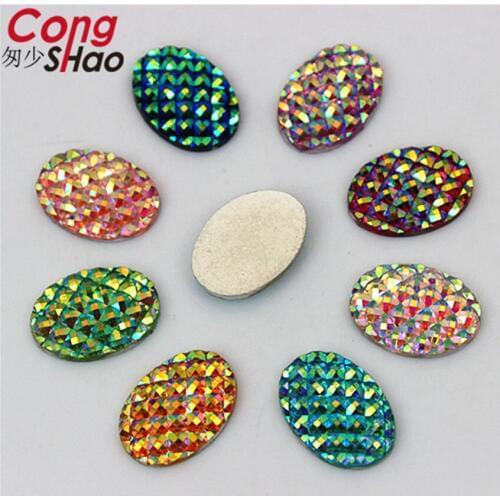 Cong Shao 200pcs 13*18mm AB Colorful Oval stones and crystals flatback Resin Rhinestone trim DIY costume Button applique CS51