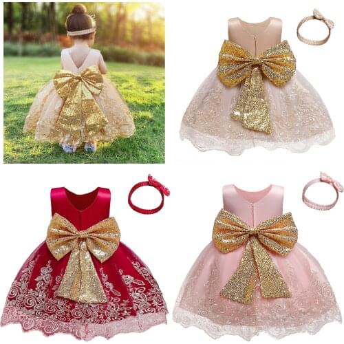 Baby Girl Princess Dress 1 to 5 Years Toddler Kids Pageant Party Gown Sequins Bow Lace Frocks Children Clothes Girl Tutu Dresses