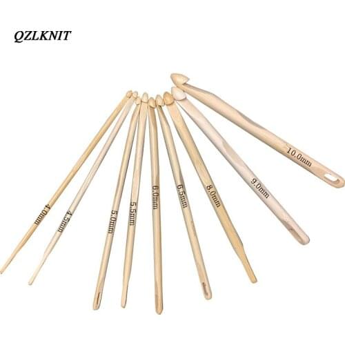QZLKNIT Afghan Tunisian Crochet Bleached bamboo Hook Set Knitting Needle Hand Knit Tool With Eye Knitting Needles Crochet Hook