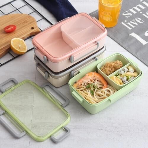 Wheat Straw Lunch Box Bento Box For School Kids Office Worker Microwae Heating Lunch Container Food Storage Box Dinnerware