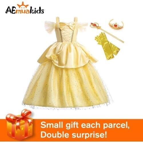Princess Little Girls Belle Cosplay Summer Dresses Girls Belle Dress Clothing Baby Kids Beauty and the Beast Clothes