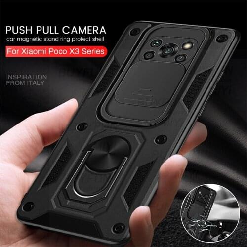 Poco-X3 Case Car Magnetic Stand Ring Push Pull Camera Protect Coque For Poco Poko Little X3 X 3 Pro NFS Armor Shockproof Fundas