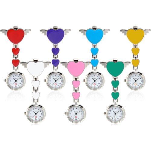 Fashion Womens Love Heart Quartz Cl-ip-On Fob Nurse Hanging Pockets Watch New ladies women doctor Medical watches