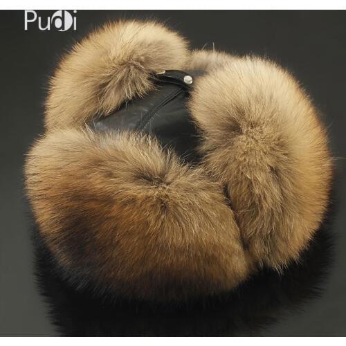 Pudi 170766 Men Fox Fur ,raccoon Fur And Sheep Skin Hat Mens Fur Trapper Cap Genuine Sheepskin Leather Hunting Earcuff H
