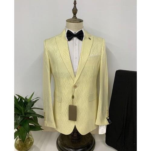 Tailor-made yellow wedding suits for men slim fit Pointed lapel bridegroom party business casual man coat Blazer Jacket pants