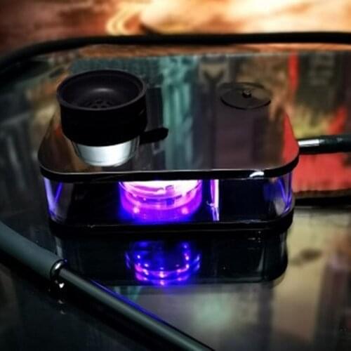 Acrylic Arab Hookah Set With LED Light Portable Square Box Shisha Nargile Smoking Silicone Water Pipe With LED Remote Control